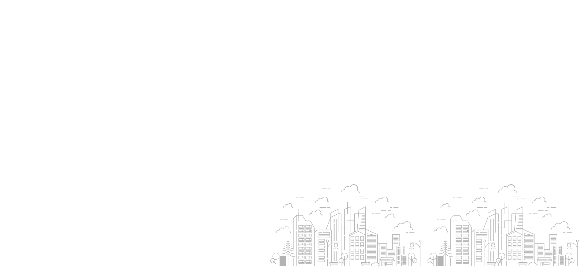 Outline of a cityscape with buildings and trees at the bottom against a plain green background.