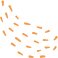 Curved pattern of small, orange, rectangle-like shapes on a transparent background.