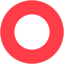 A solid red circle with a transparent center, resembling a ring, on a white background.