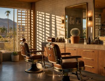 Modern barbershop interior in Palm Springs, California