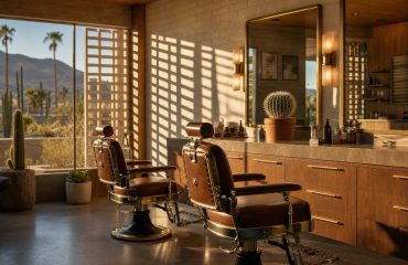 Modern barbershop interior in Palm Springs, California