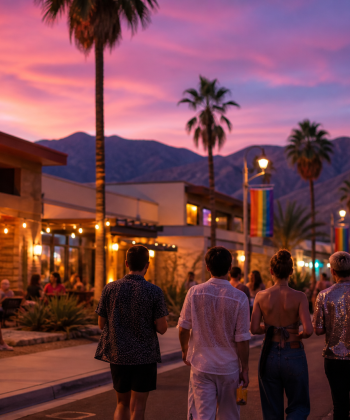 Arenas Road nightlife at dusk in Palm Springs
