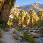 Hiking trail through a palm oasis in the Indian Canyons near Palm Springs